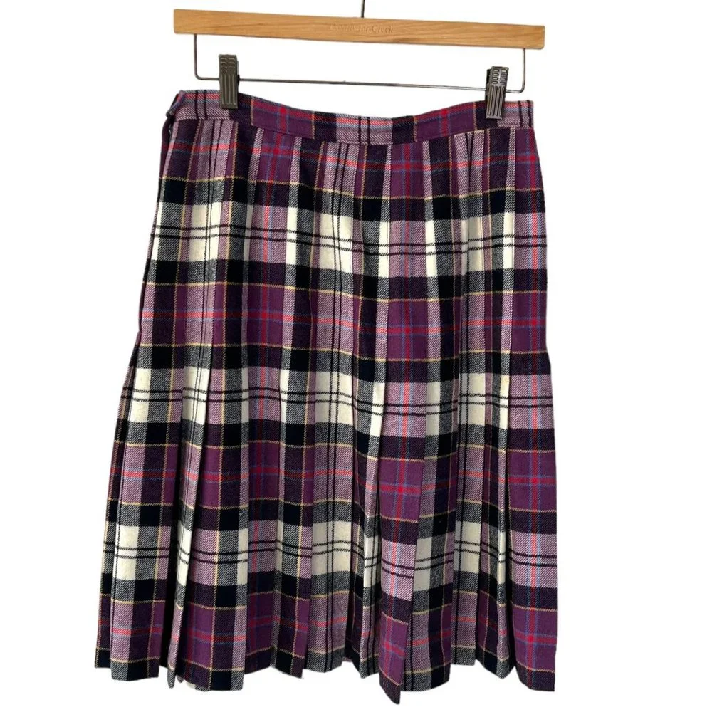 Vintage Pendleton Authentic Culloden Tartan Purple Plaid Wool Pleated Knee Lengt - Picture 2 of 7